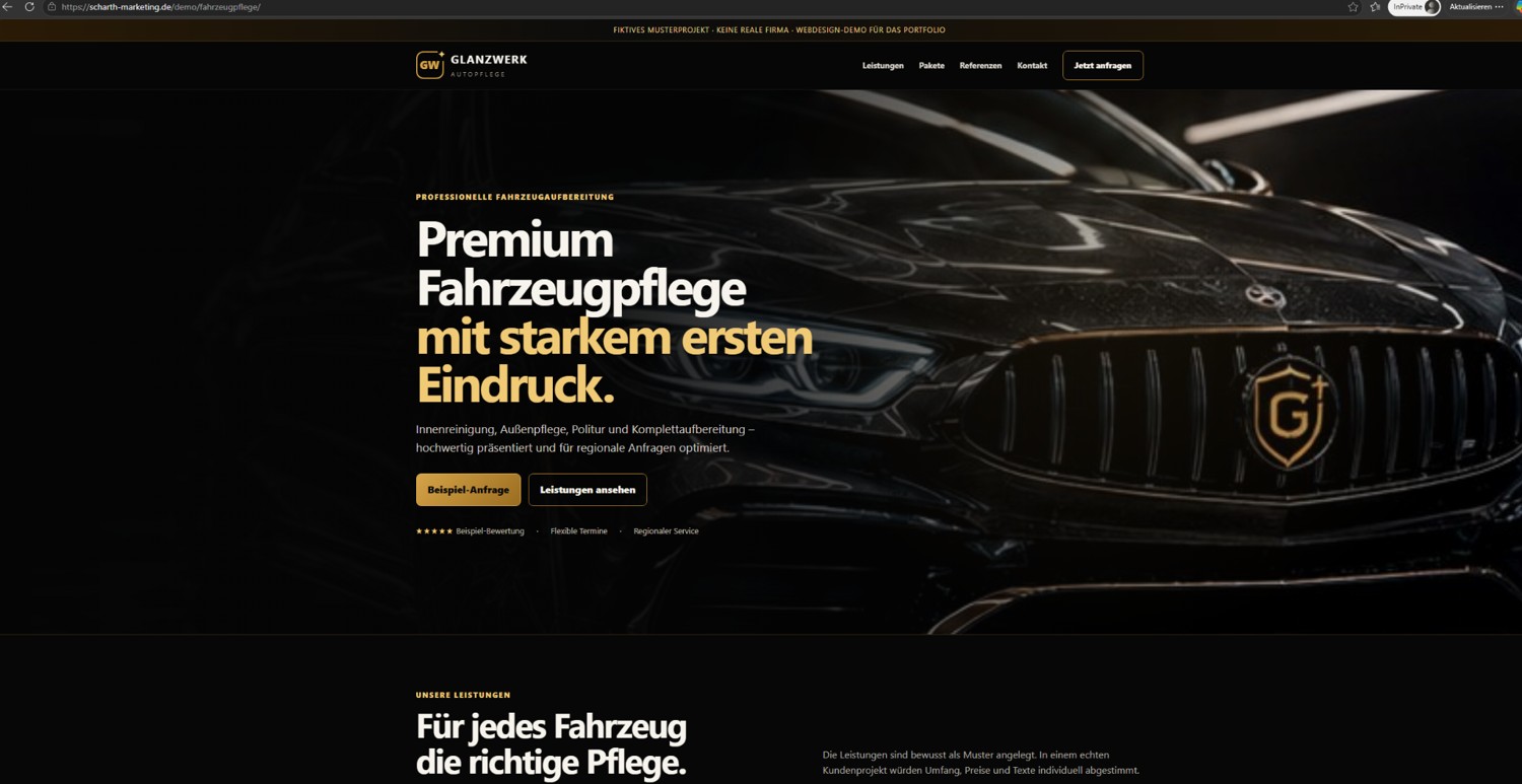 Demo-Website für Fahrzeugpflege und Autoaufbereitung
